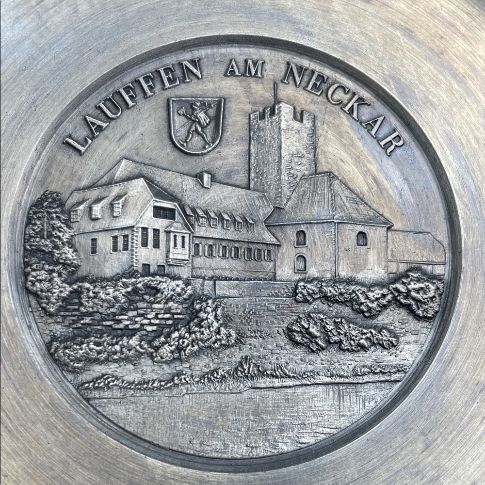 VTG German town Laufen am Neckar Decorative Pewter Plate - Silver Finish